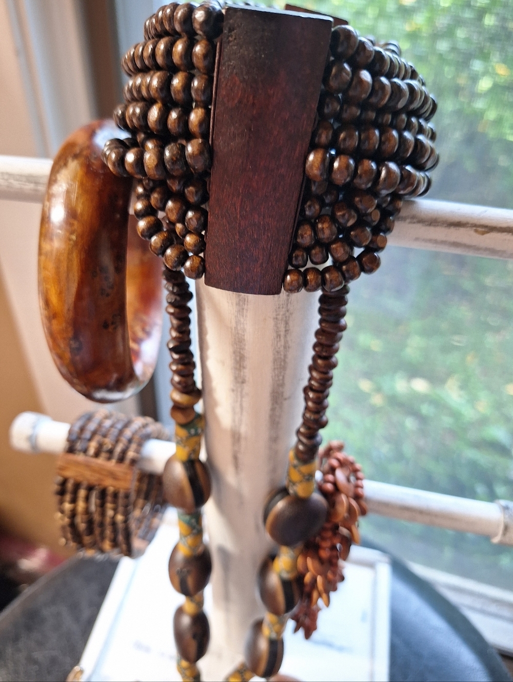 Bohemian Wooden Themed Jewelry SET Hippie Western Photo Shoot Browns SUN BROOCH - Picture 3 of 6